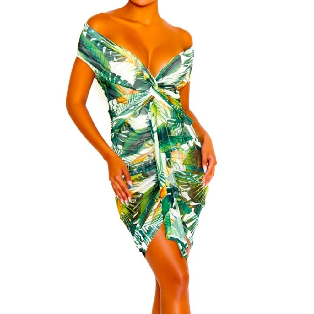 Green floral leaf dress